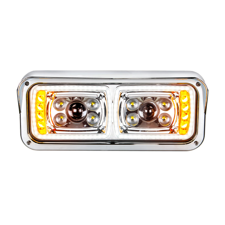 10 High Power LED "Chrome" Projection Headlight With LED Turn Signal &amp; Position Light Bar - Passenger