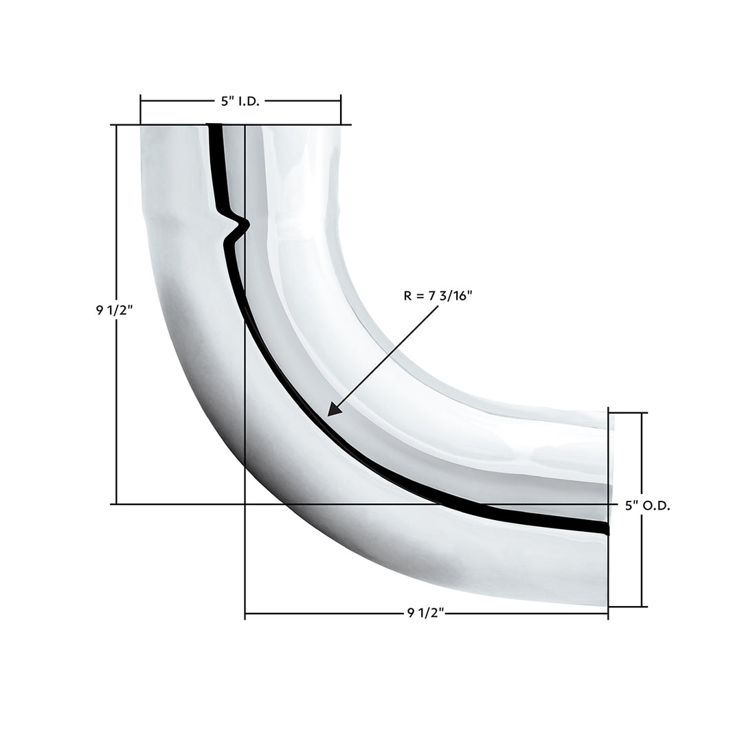 Chrome 90 Degree Exhaust Expanded Elbow, 5" I.D. To 5" O.D. - 12" x 12"