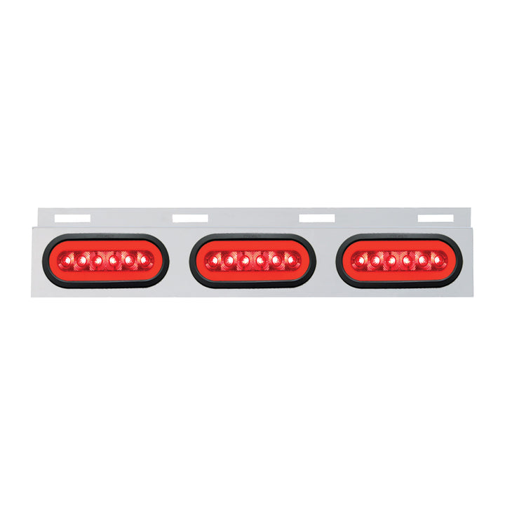 Stainless Top Mud Flap Bracket With 3 x 22 LED 6" Oval GloLight &amp; Grommets - Red LED/Red Lens (Each)