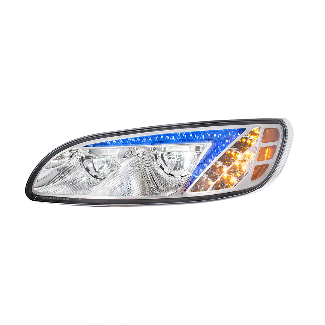 Chrome LED Headlight With Color Changing Position Light Bar For Peterbilt 386 (2005-2015) &amp; 387 (1999-2010) - Driver