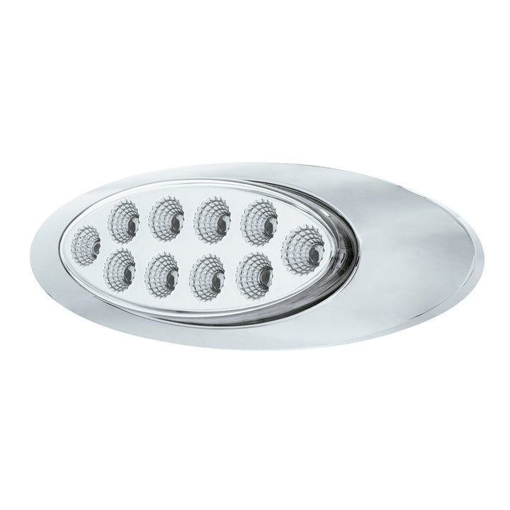 10 LED Oval Double Fury Light With Clear Lens &amp; Chrome Bezel (Clearance/Marker) - Amber &amp; Green LED/Clear Lens