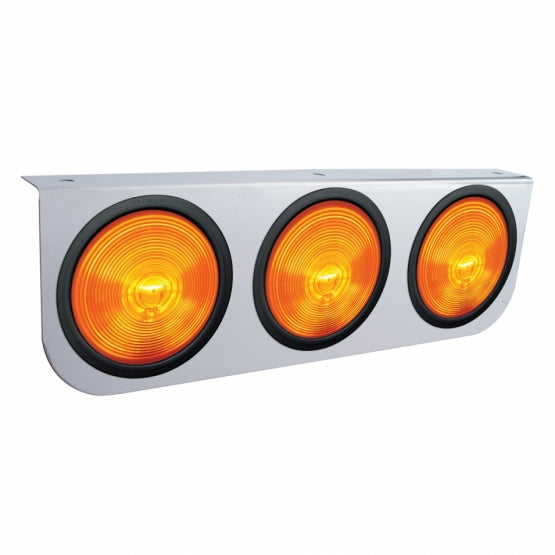 Stainless Light Bracket With 3 x 4" Lights &amp; Grommets - Amber Lens