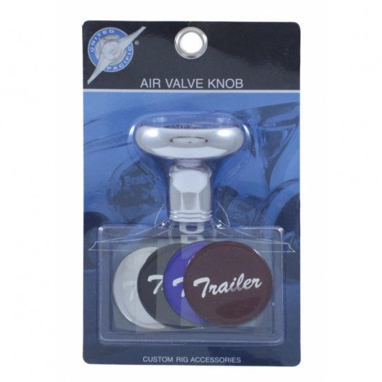 Deluxe Aluminum Screw-On Air Valve Knob With Multi - Color Glossy Trailer Sticker - Chrome