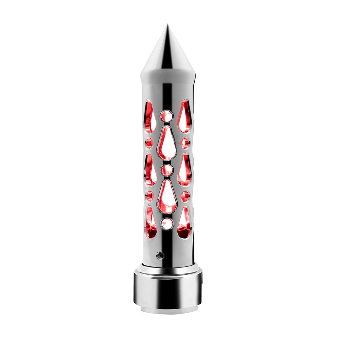 Brooklyn Style Spike Gearshift Knob With LED 13/15/18 Speed Adapter - Chrome/Red LED