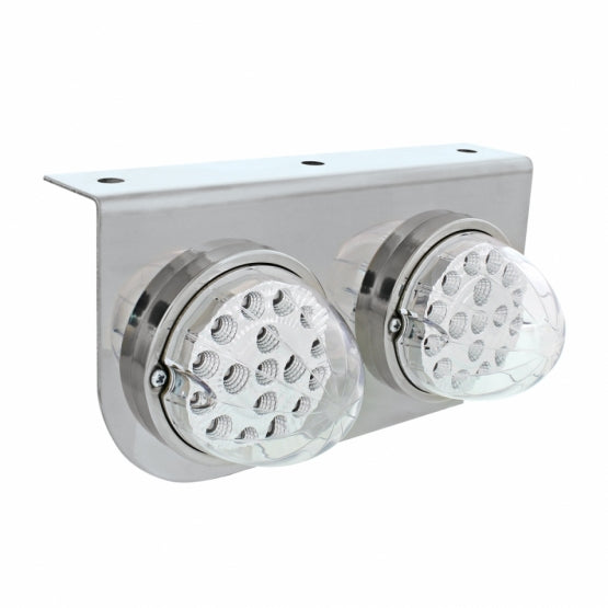Stainless Light Bracket With 2 x 17 LED Dual Function Clear Reflector Lights - Clear Lens