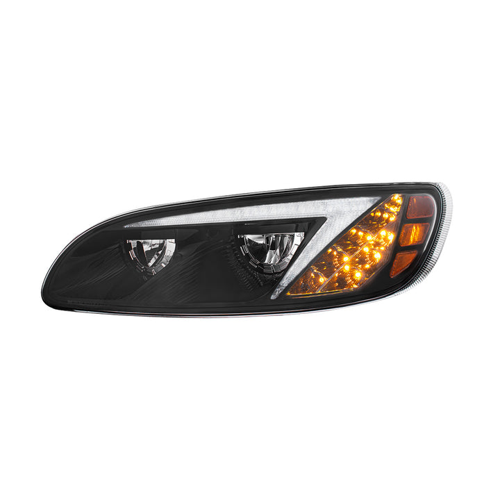 Black LED Headlight With Color Changing Position Light Bar For Peterbilt 386 (2005-2015) &amp; 387 (1999-2010) - Driver