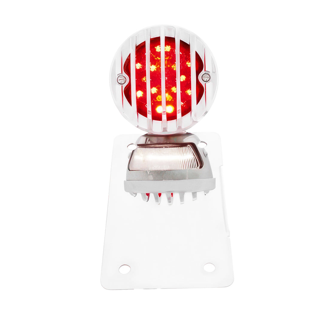 Motorcycle LED "Bobber" Style Vertical Tail Light With Chrome Grille Bezel - Smoke Lens