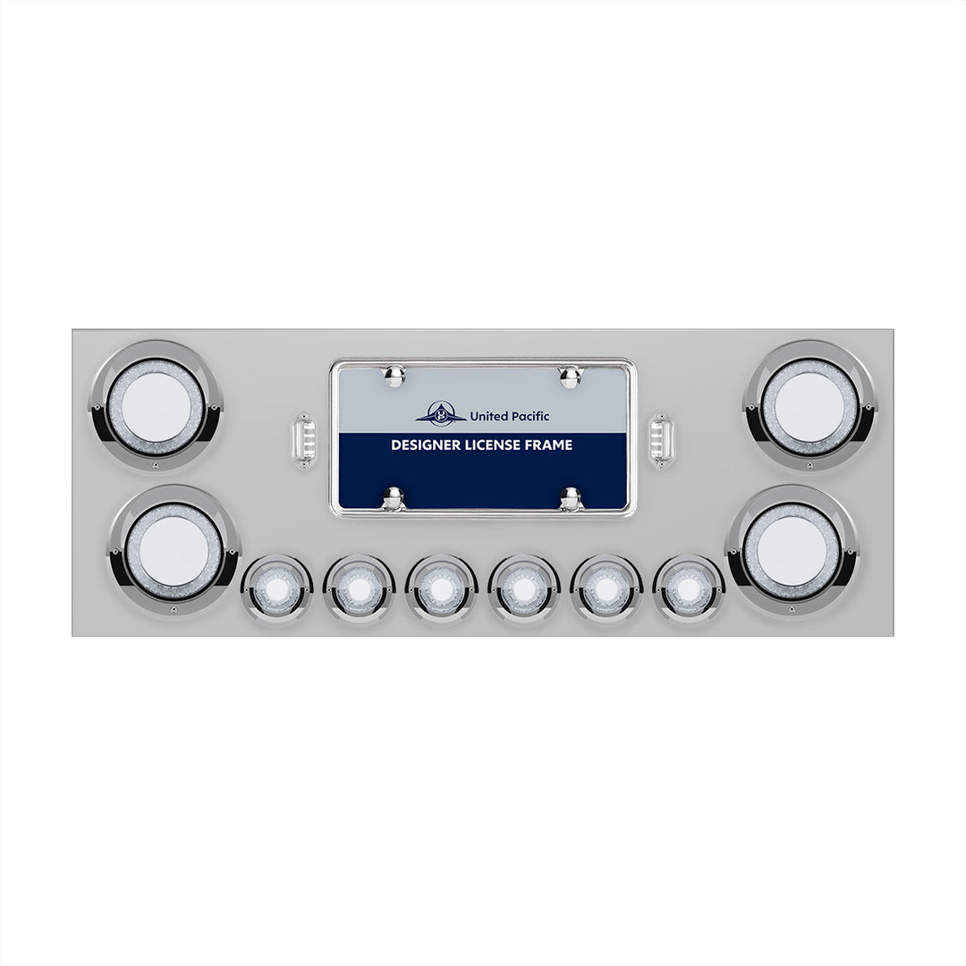 Stainless Steel Rear Center Panel With Four 23 LED 4" Lights &amp; Six 9 LED 2" Mirage Lights &amp; Visors - Red LED/Clear Lens