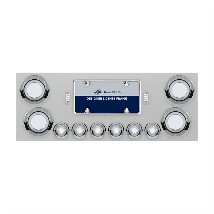 Stainless Steel Rear Center Panel With Four 23 LED 4" Lights &amp; Six 9 LED 2" Mirage Lights &amp; Visors - Red LED/Clear Lens
