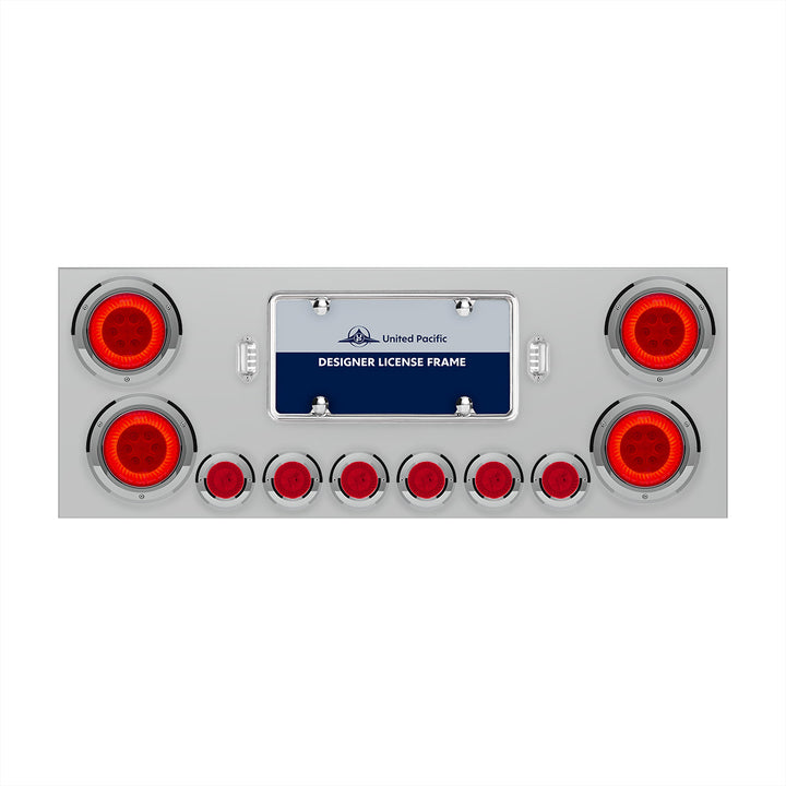 Stainless Steel Rear Center Panel With Four 16 LED 4" Turbine Light &amp; Six 7 LED 2" Lights &amp; Bezels - Red LED/Red Lens