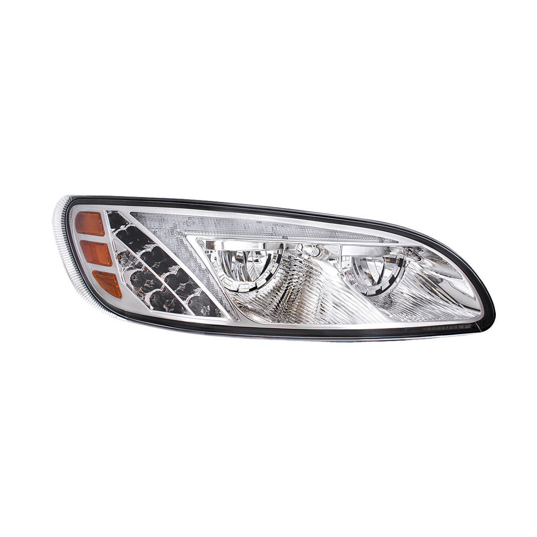 Chrome LED Headlight With Color Changing Position Light Bar For Peterbilt 386 (2005-2015) &amp; 387 (1999-2010) - Passenger