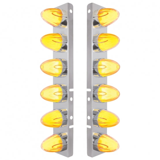 Stainless Steel Front Air Cleaner Brkt With 12 x 9 Amber Hi/Lo LED GloLight Watermelon Grakon Lights For Peterbilt - Clear Lens