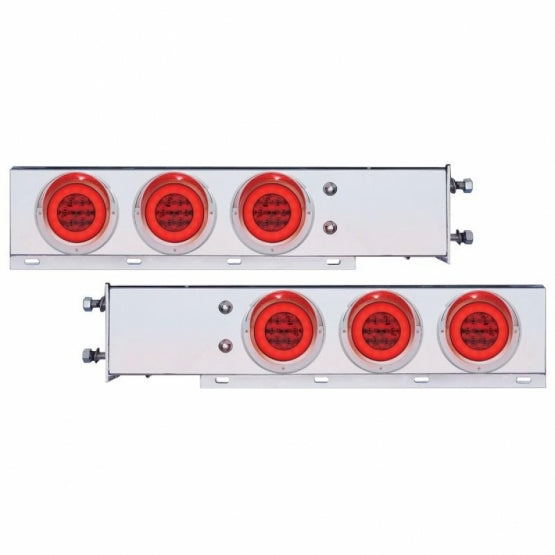 3-3/4" Bolt Pattern Stainless Steel Spring Loaded Bar With 6 x 21 LED 4" GloLight &amp; Visors - Red LED &amp; Lens (Pair)