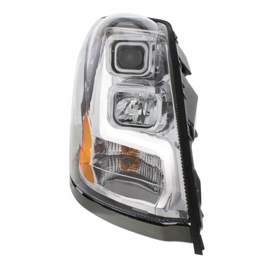 Chrome Projection Headlight With LED Position Light Bar For 2003-2017 Volvo VN/VNL - Passenger
