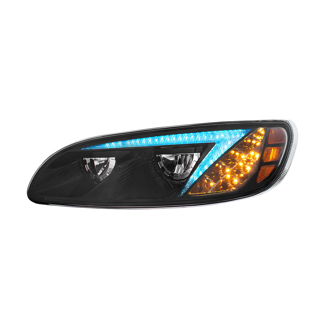 Black LED Headlight With Color Changing Position Light Bar For Peterbilt 386 (2005-2015) &amp; 387 (1999-2010) - Driver