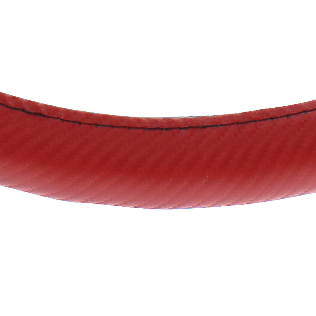18" Carbon Fiber Pattern Steering Wheel Cover - Red Stitching