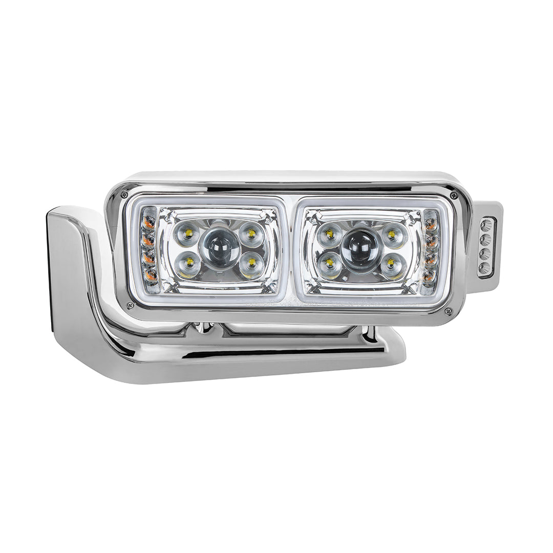 10 High Power LED "Chrome" Projection Headlight Assembly W/Mounting Arm &amp; Turn Signal Side Pod - Driver Side