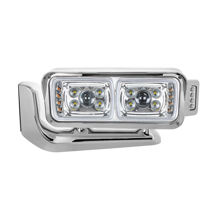 10 High Power LED "Chrome" Projection Headlight Assembly W/Mounting Arm &amp; Turn Signal Side Pod - Driver Side