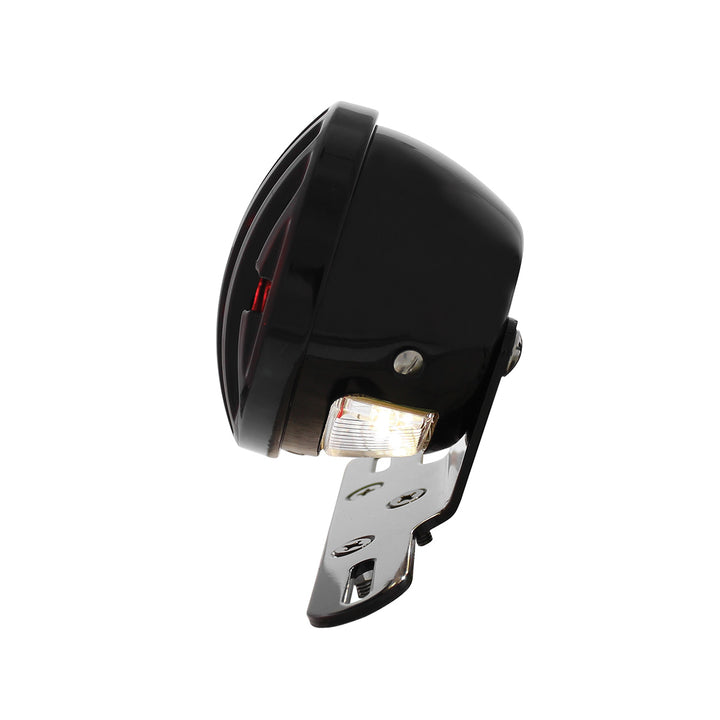 Motorcycle LED Rear Fender Tail Light With Gloss Black Grille Bezel - Red Lens