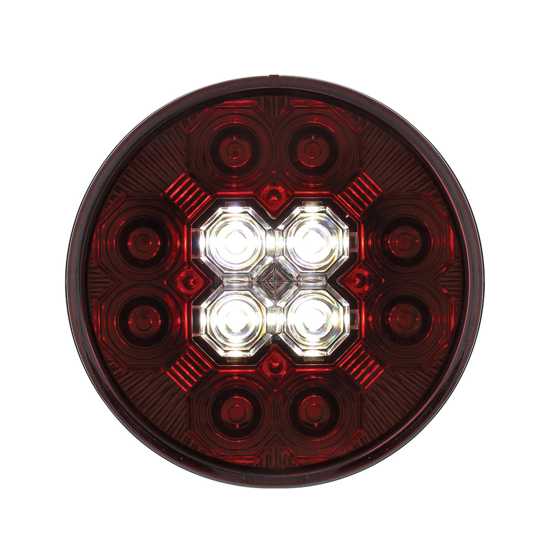 4" Round Combo Light With 12 LED Stop, Turn &amp; Tail &amp; 16 LED Back-Up - Red LED/Red Lens