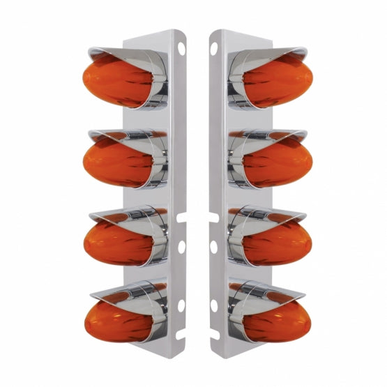 Stainless Steel Front Air Cleaner Brkt With 8 x 9 Amber Hi/Lo LED Watermelon GloLight &amp; Visors For Peterbilt - Amber Lens