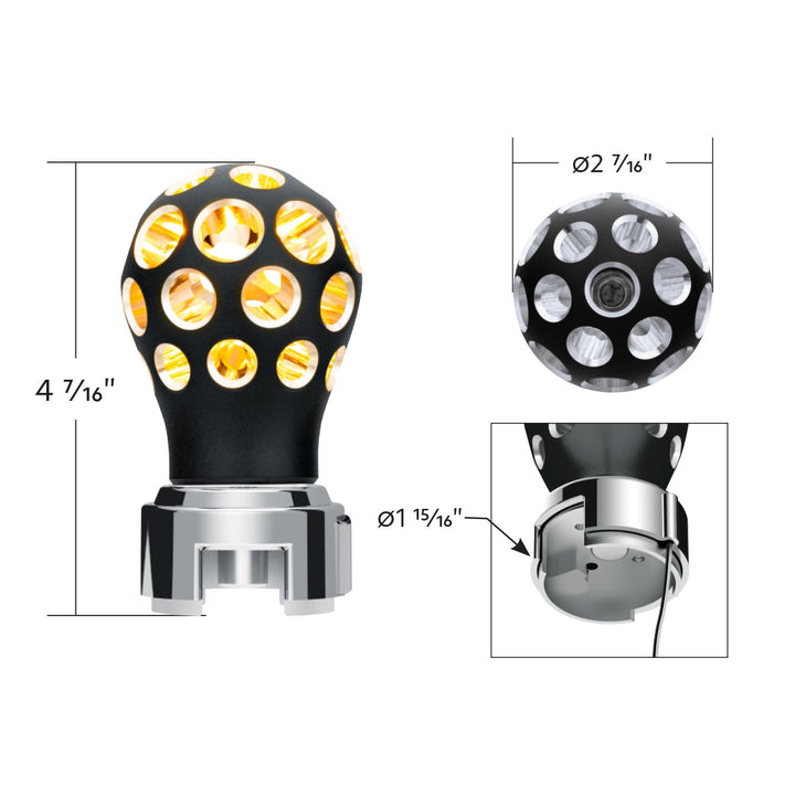 Thread-On Matte Black Phoenix Style Ball Gearshift Knob With LED 13/15/18 Speed Adapter - Amber LED