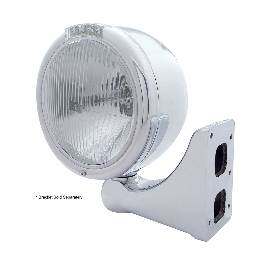Stainless Steel Classic Half Moon Headlight H4 Bulb &amp; LED Turn Signal - Clear Lens