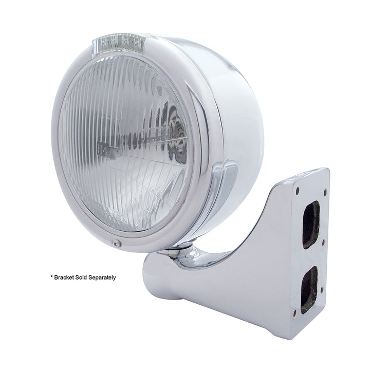 Stainless Steel Classic Half Moon Headlight H4 Bulb &amp; LED Turn Signal - Clear Lens
