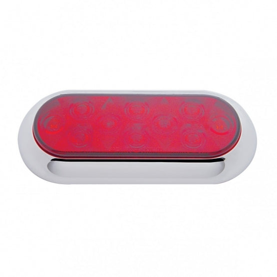 10 LED 6" Oval Flange Mount Light With Bezel (Stop, Turn &amp; Tail) - Red LED/Red Lens (Bulk)
