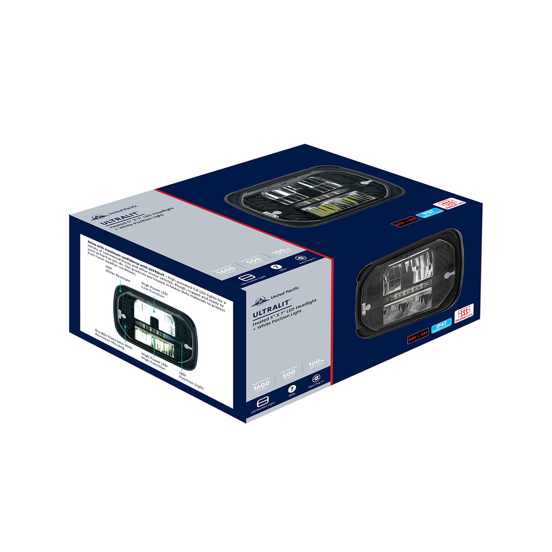 ULTRALIT - Heated 5" x 7" LED Headlight With White Position Light