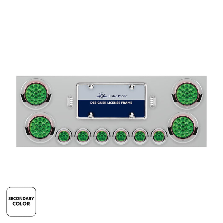 Stainless Steel Rear Center Panel With 4 x 19 LED 4" &amp; 6 x 7 LED 2" Double Fury Lights &amp; Visors - Red &amp; Green LED