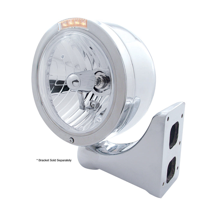 Stainless Steel Bullet Half Moon Headlight Crystal H4 Bulb &amp; LED Turn Signal - Clear Lens