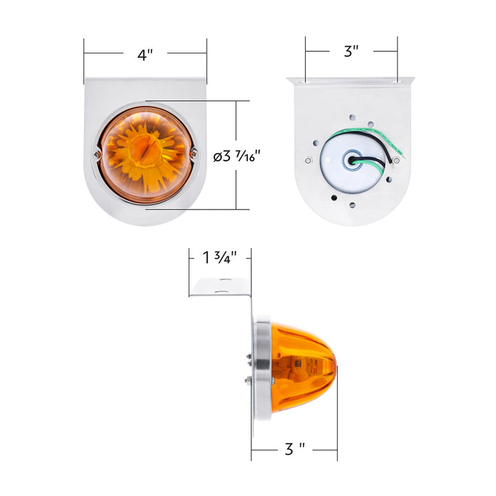 UltraBurst Glass Watermelon Light With Stainless Steel Light Bracket Kit - Amber LED/Amber Lens