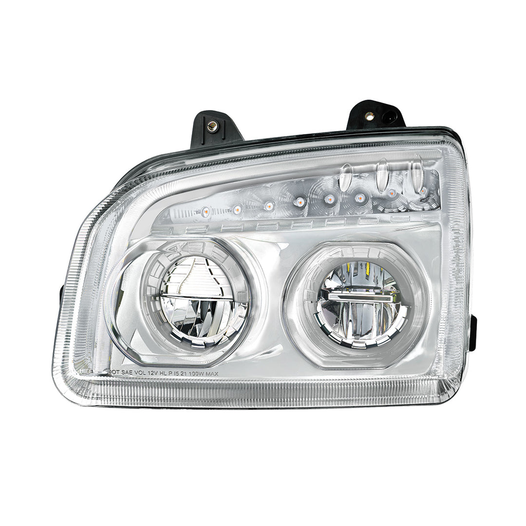 High Power LED Chrome Headlight With LED Turn Signal &amp; Light Bar For 2015-2025 Kenworth T880 - Driver