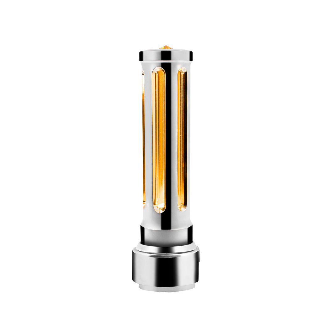 Thread-On Chrome Sonoma Style Gearshift Knob With LED 13/15/18 Speed Adapter - Amber Crystal/Amber LED