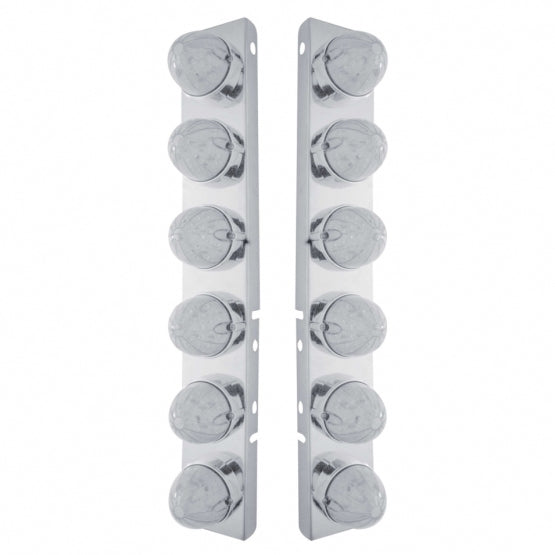 Stainless Steel Front Air Cleaner Bracket With 12 x 19 LED Bullet Style Lights &amp; Bezels For Peterbilt - Amber LED/Clear Lens