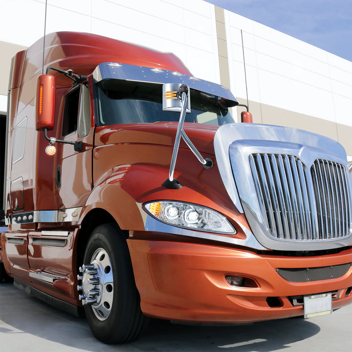 Stainless Steel Hood Mirror Assembly With Sequential LED Turn Signal For 2008-2017 International Prostar - Passenger