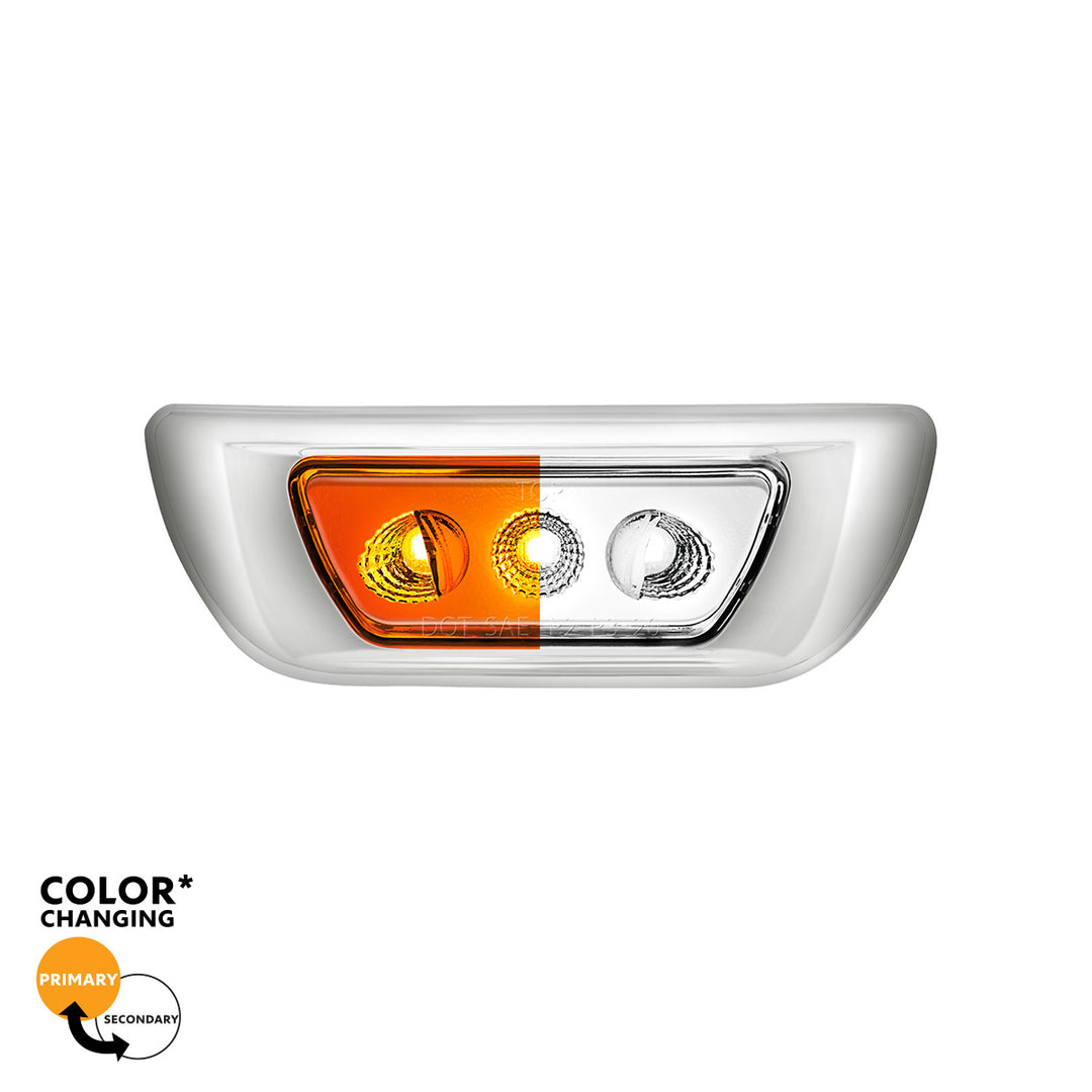 3 LED Double Fury Cab Light For 2013-2021 Kenworth T680 &amp; 2012-2021 Peterbilt 579 - Amber &amp; White LED