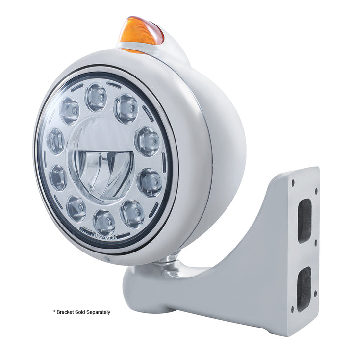 Stainless Steel Guide 682-C Headlight 11 LED Bulb &amp; Original Style LED Signal - Amber Lens