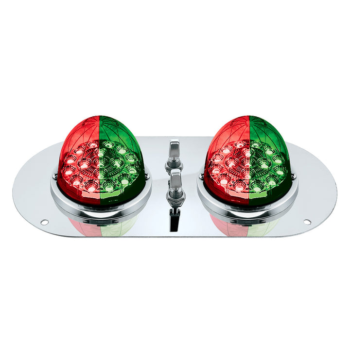 304 Stainless Steel Above Door Dome Light Kit With 2 x 17 LED Double Fury Watermelon For KW &amp; PB Trucks - Red &amp; Green LED