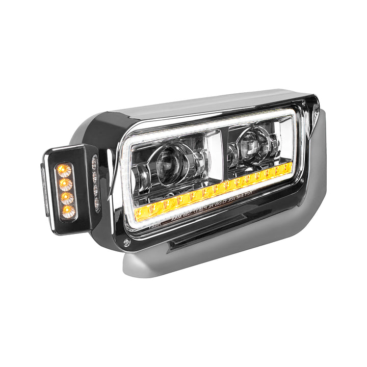 High Power LED Chrome Projection Headlight Assembly With Mounting Arm &amp; Turn Signal - Passenger
