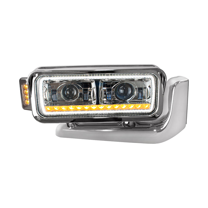 High Power LED Chrome Projection Headlight Assembly With Mounting Arm &amp; Turn Signal - Passenger