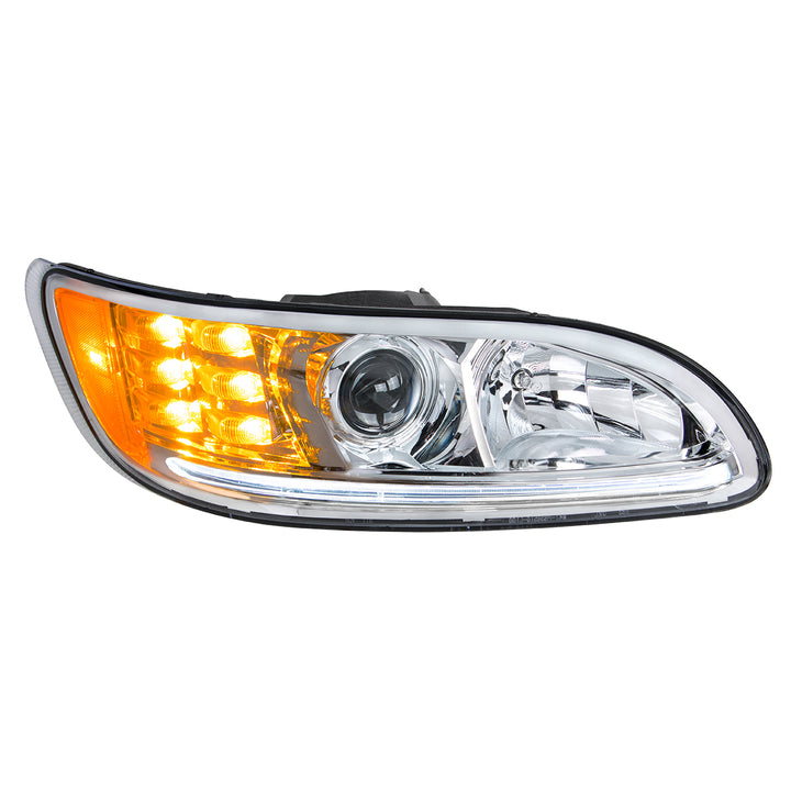 Chrome Projection Headlight With LED Turn &amp; Position Light for 2005-2015 Peterbilt 386 - Passenger