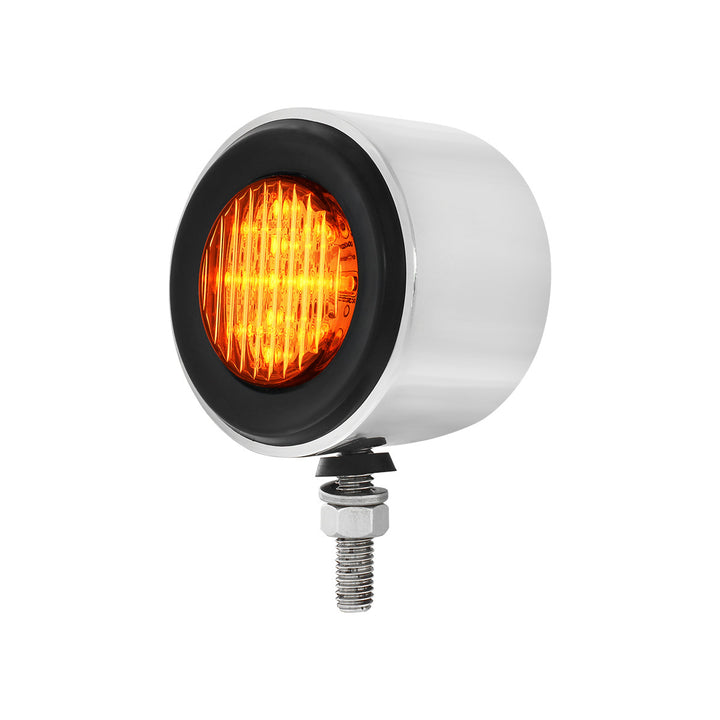 Stainless 2-1/2" Double Face Light With LED Lights &amp; Grommets - Amber &amp; Red LED/Amber &amp; Red Lens