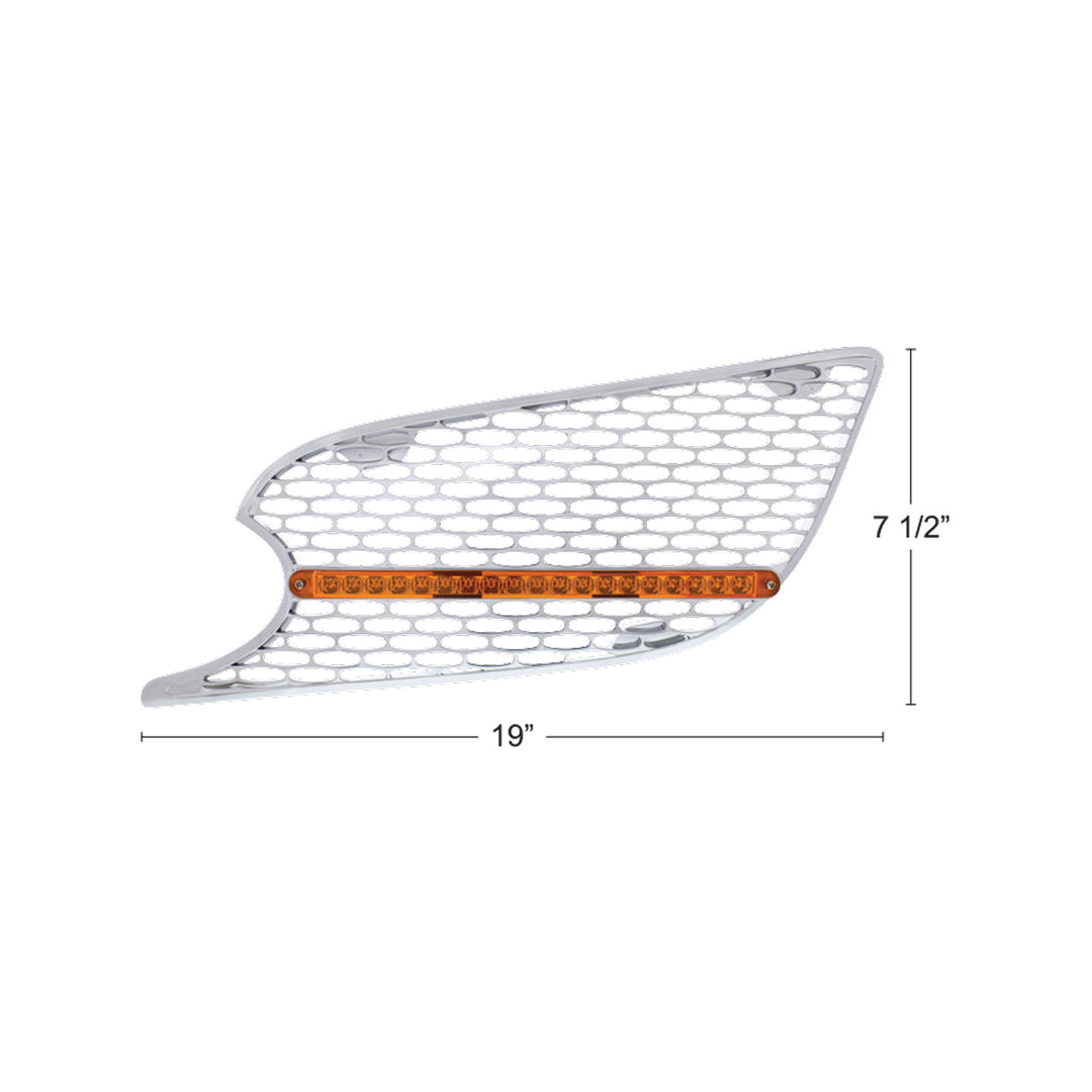 Chrome Air Intake Grille W/Reflector LED Light For 2012-2021 Peterbilt 579 (Driver) - Amber LED/Amber Lens