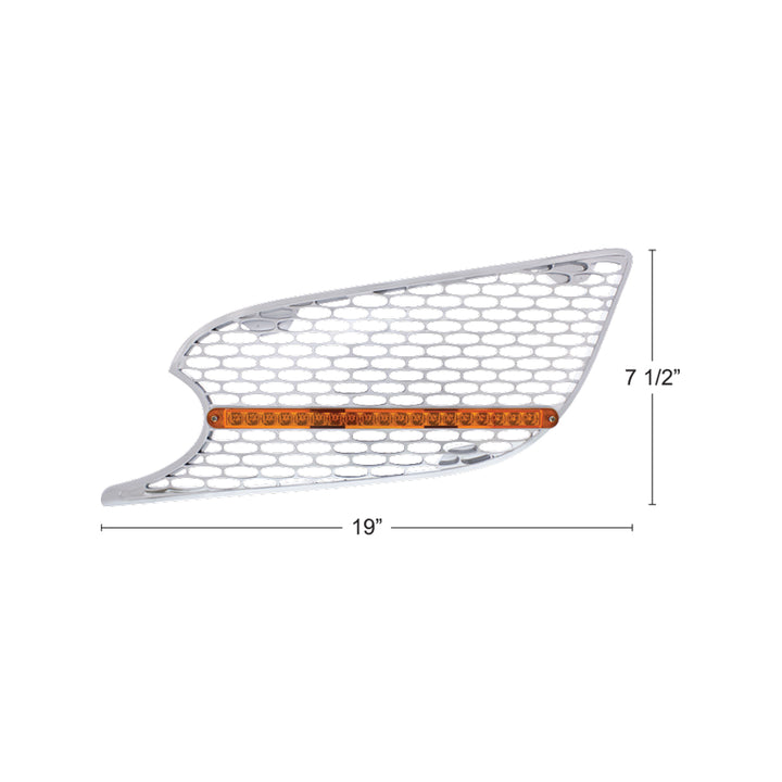 Chrome Air Intake Grille W/Reflector LED Light For 2012-2021 Peterbilt 579 (Driver) - Amber LED/Amber Lens