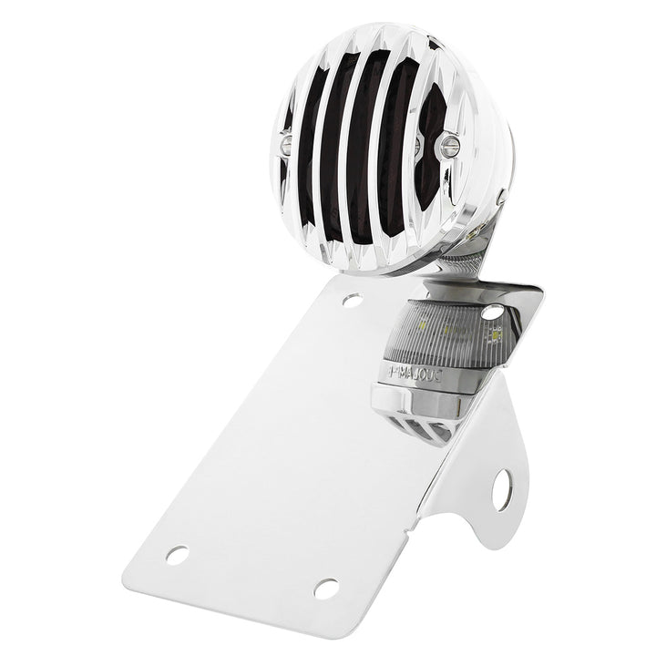 Motorcycle LED "Bobber" Style Vertical Tail Light With Chrome Grille Bezel - Smoke Lens