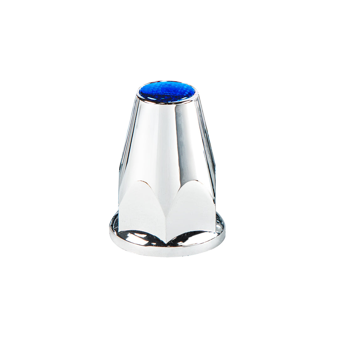 33mm X 2-3/4" Chrome Plastic Nut Covers With Flange - Push-On - Blue Reflector (Color Box of 20)