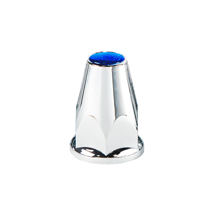 33mm X 2-3/4" Chrome Plastic Nut Covers With Flange - Push-On - Blue Reflector (Color Box of 20)