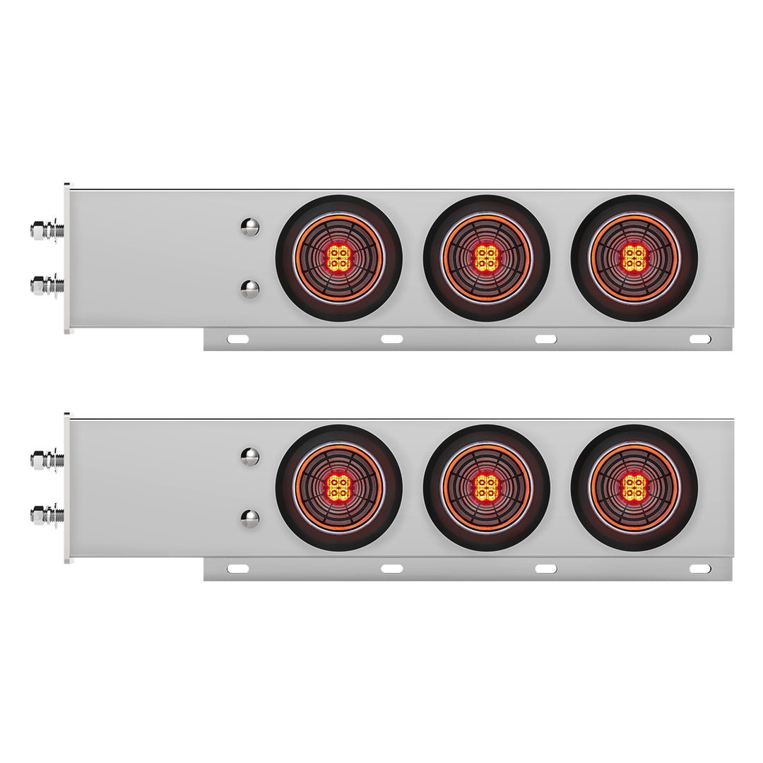 2-1/2" Bolt Pattern Chrome Spring Loaded Bar W/6 x 4" 13 LED Abyss Lights - Red LED/Clear Lens (Pair)